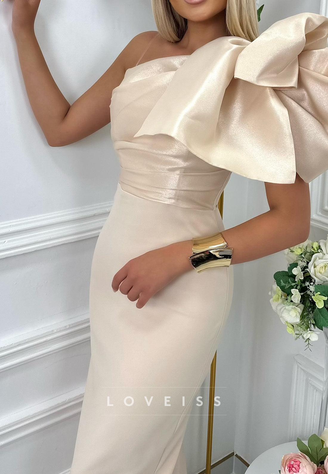 One Shoulder Sleeves Sleek Mermaid Evening Dress