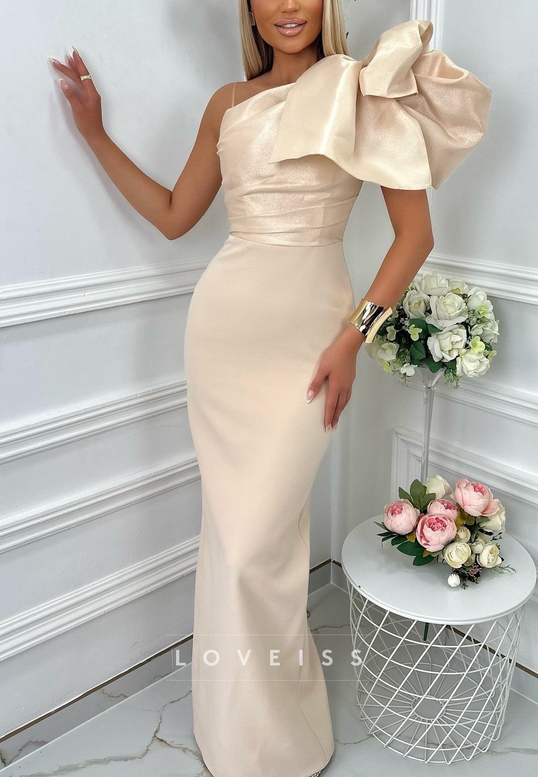 One Shoulder Sleeves Sleek Mermaid Evening Dress