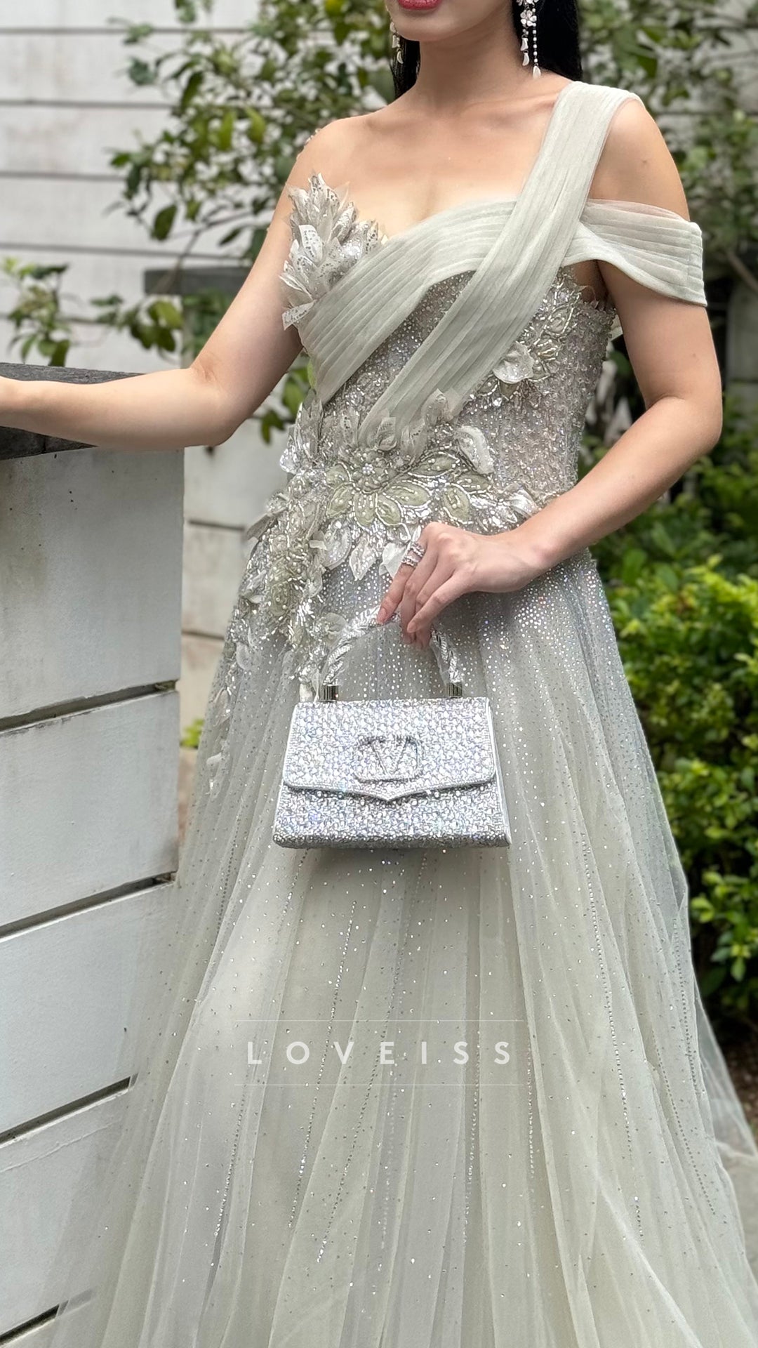 One Shoulder Tulle Appliques A-Line Prom Dress