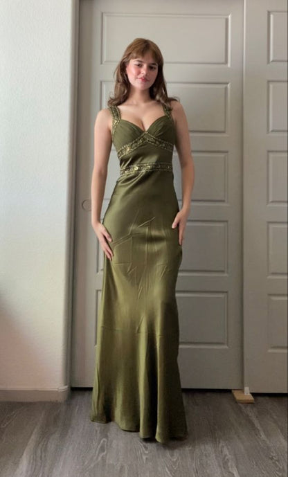 Elegant Sheath Olive Green Prom Dresses Long Formal Dress