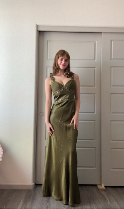Elegant Sheath Olive Green Prom Dresses Long Formal Dress