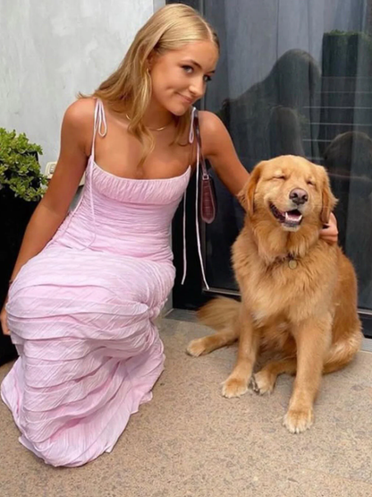 Simple Mermaid Spaghetti Straps Floor Length Sleeveless Pink Prom Dress