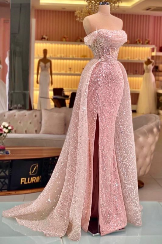 Luxury Mermaid Pink Floor Length Sleeveless Sequin Prom Dress