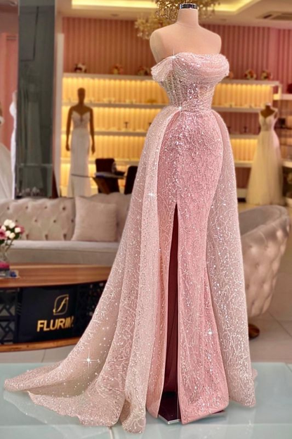 Luxury Mermaid Pink Floor Length Sleeveless Sequin Prom Dress
