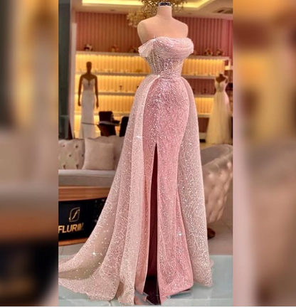 Luxury Mermaid Pink Floor Length Sleeveless Sequin Prom Dress