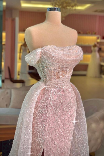 Luxury Mermaid Pink Floor Length Sleeveless Sequin Prom Dress
