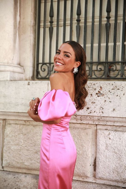 Sexy A line Off The Shoulder Long Pink Prom Dress Party Dresses