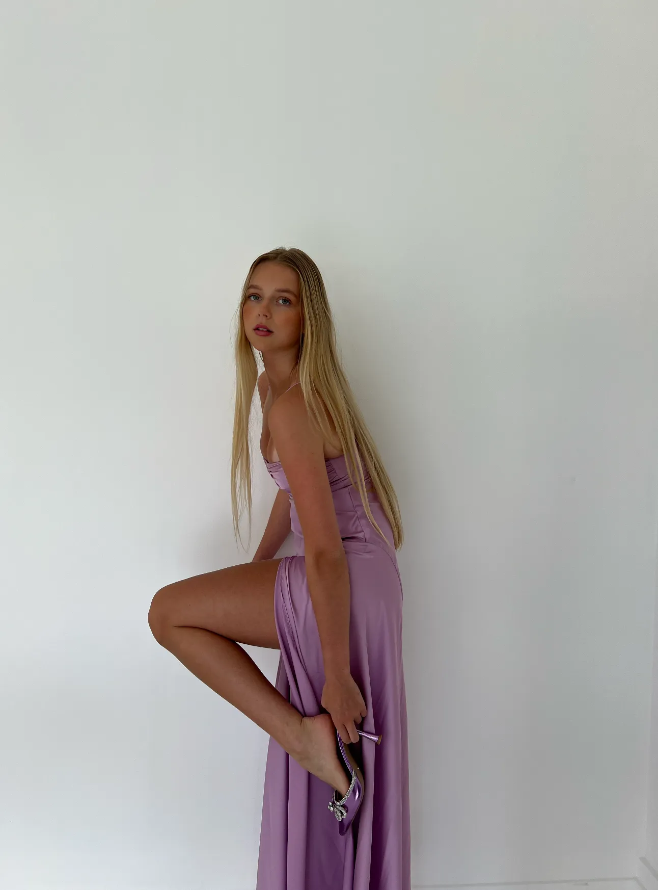 Sexy Mermaid Straps Lilac Slit Long Prom Dress