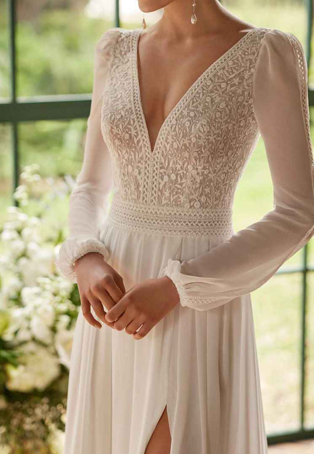 V-Neck Long Sleeves Appliques A-Line Boho Wedding Dress Loveiss V-Neck Long Sleeves Appliques A-Line Boho Wedding Dress Loveiss