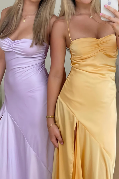Sexy Mermaid Spaghetti Straps Sleeveless Party Dress Yellow Prom Dress
