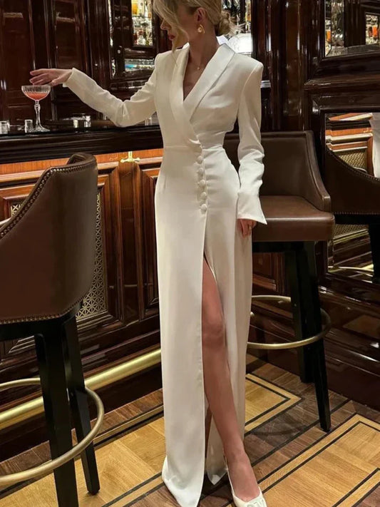 Weitese Dress Prom Dress Stores Sexy Slim White Long Sleeves Evening Prom Dress with High Slit Party Dress Prom Dress Formal Women's Dresses