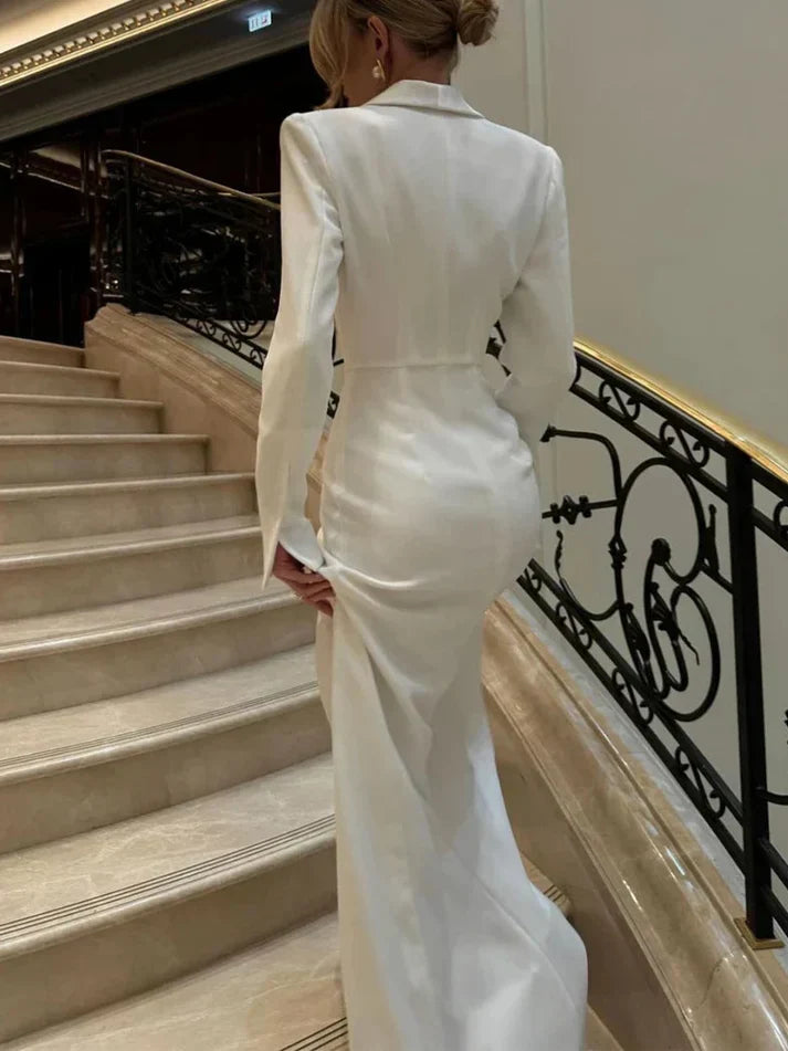 Weitese Dress Prom Dress Stores Sexy Slim White Long Sleeves Evening Prom Dress with High Slit Party Dress Prom Dress Formal Women's Dresses