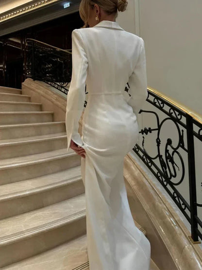 Weitese Dress Prom Dress Stores Sexy Slim White Long Sleeves Evening Prom Dress with High Slit Party Dress Prom Dress Formal Women's Dresses