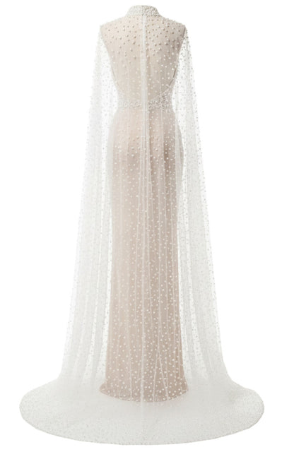 Pearl Cape Sleeves Maxi Dress White