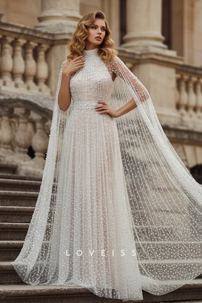 Pearl Cape Sleeves Maxi Dress White