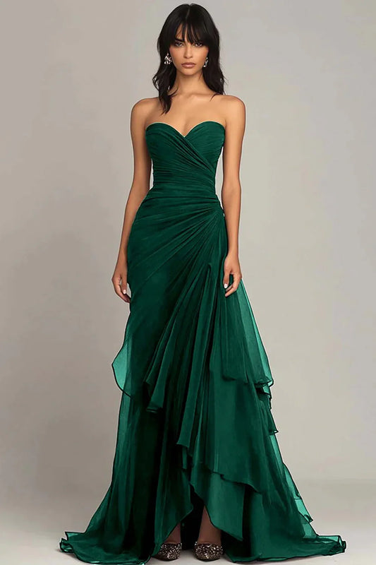 Gorgeous Mermaid Sweetheart Green Long Prom Dress with Ruffles