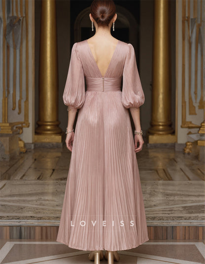 Plunging V-Neck And Puff Sleeves Maxi Dress