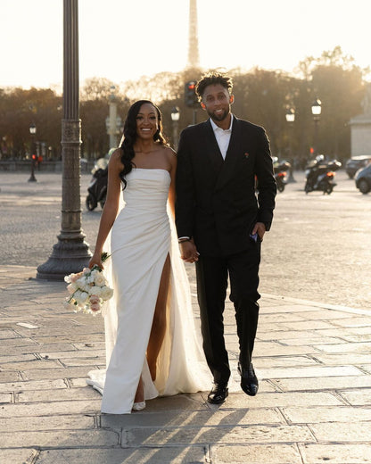 Princess Plus Size Satin Minimalist Wedding Dresses Mermaid Strapless Slit