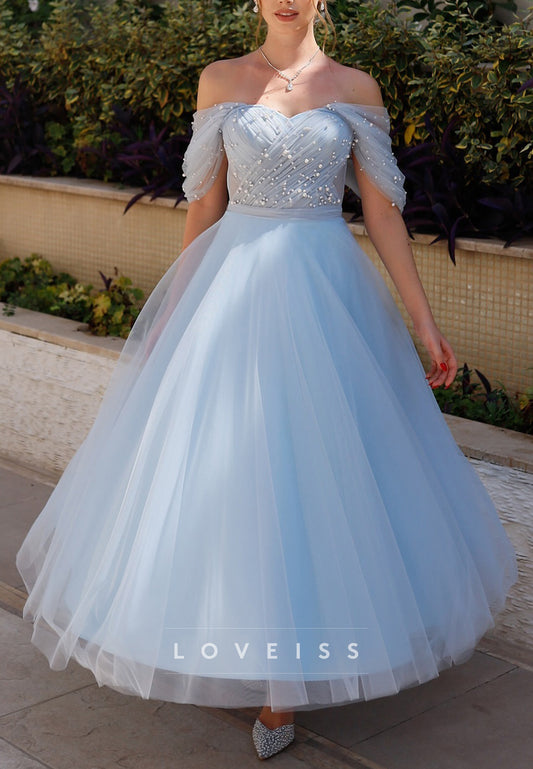 Princess Off-Shoulder Pearl Tulle A-Line Prom Dress