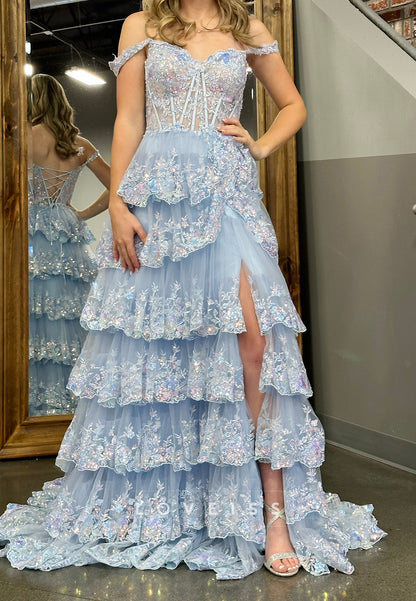 Sweetheart Sleeveless Appliques Tiered A-Line Prom Dress
