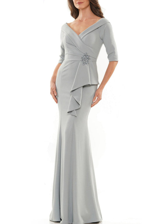 V-Neck Long Sleeves Ruffled Mermaid Mother of Bride Dress