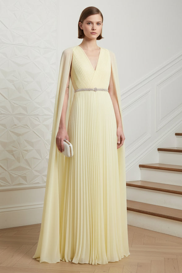 V-Neck  Pleated Chiffon A-Line Evening Dress