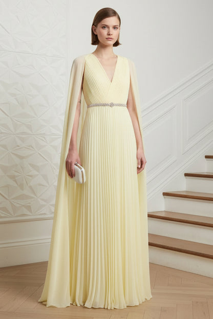 V-Neck  Pleated Chiffon A-Line Evening Dress