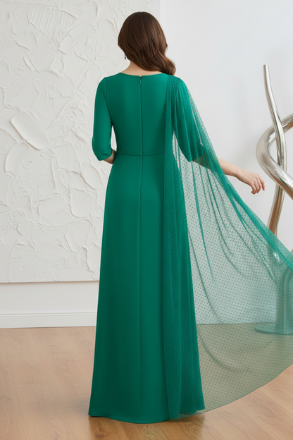 Scoop Long Sleeves Embellished Waist Sheath Mother of Bride Dress