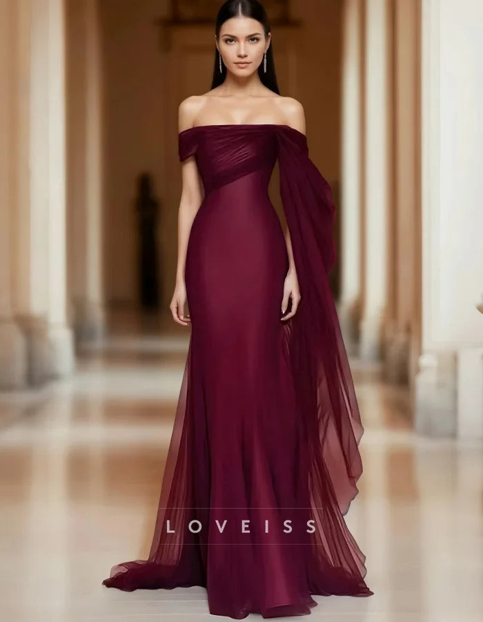 Red Off Shoulder Tulle Maxi Dress