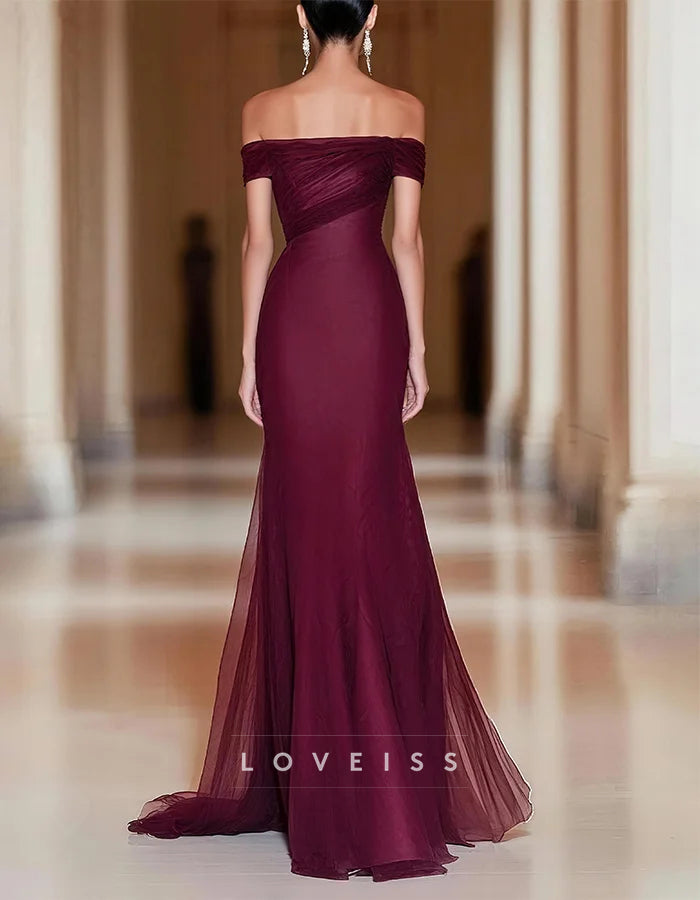 Red Off Shoulder Tulle Maxi Dress