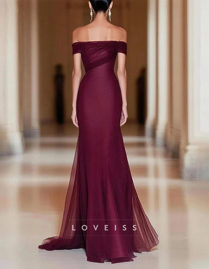 Red Off Shoulder Tulle Maxi Dress