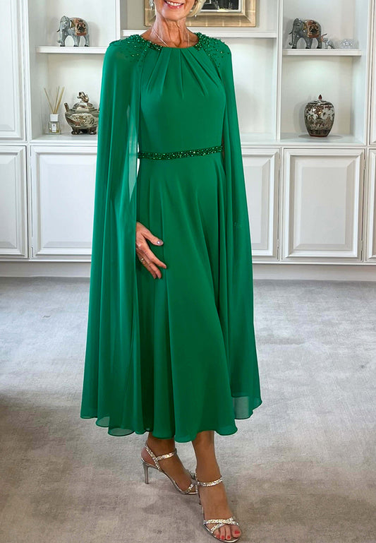 Scoop Long Sleeves Chifon A-Line Mother of Bride Dress
