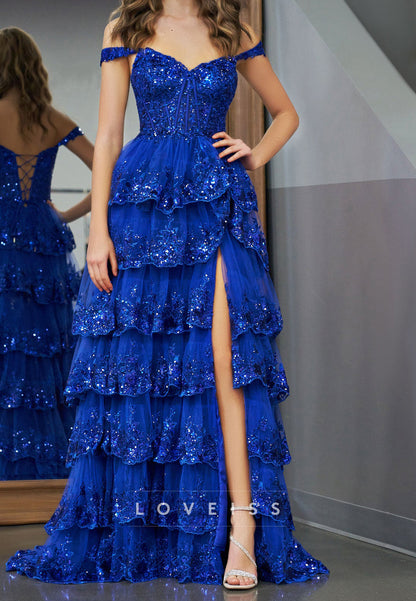 Sweetheart Sleeveless Appliques Tiered A-Line Prom Dress