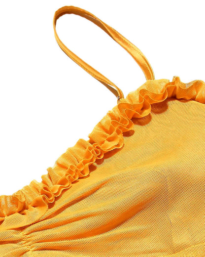 Ruffle Detail Ruched Maxi Dress Yellow