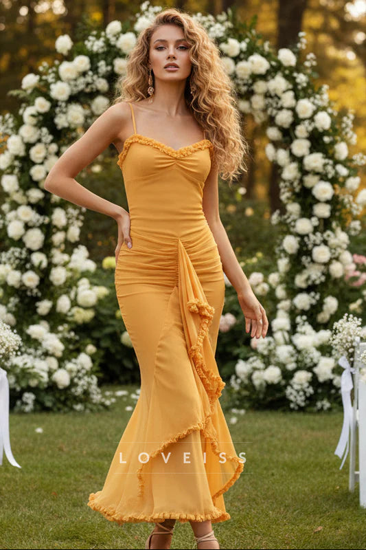 Ruffle Detail Ruched Maxi Dress Yellow