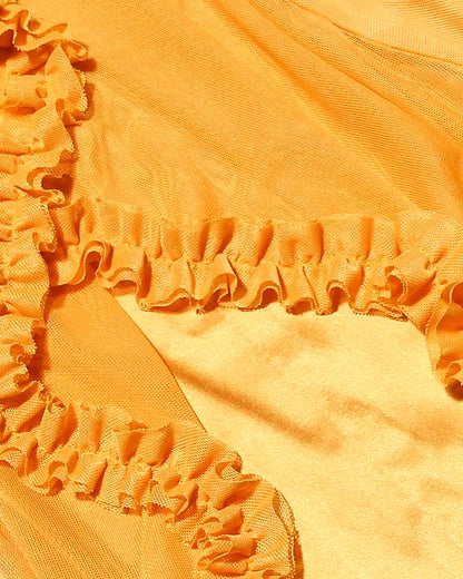 Ruffle Detail Ruched Maxi Dress Yellow