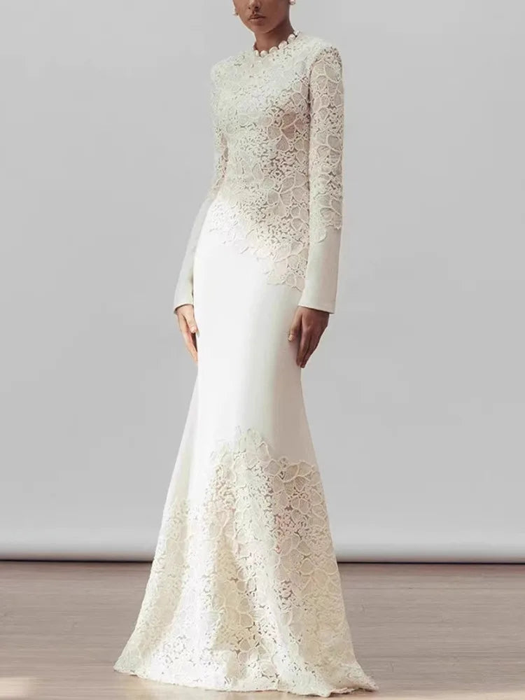 Scoop Long Sleeves Lace Appliques Mermaid Evening Dress