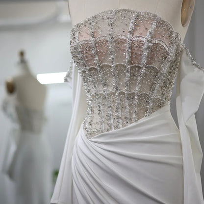 Luxury Mermaid White Evening Dress with High Slit