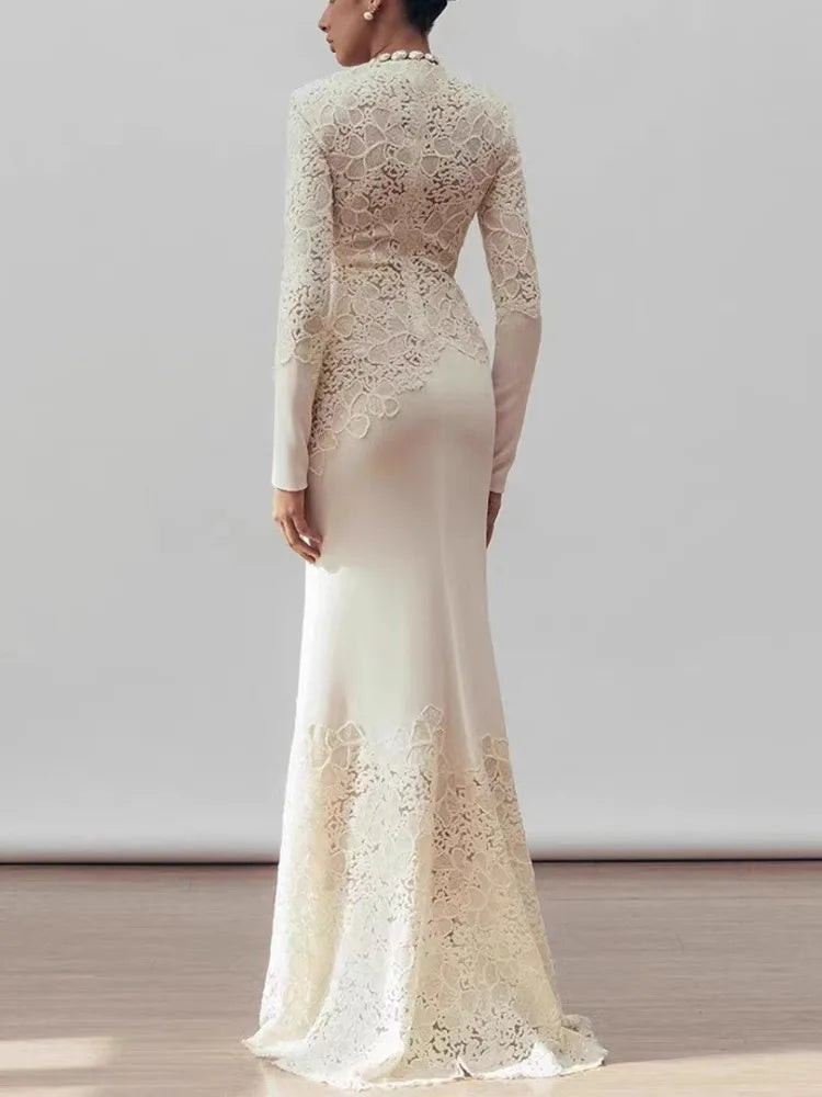 Scoop Long Sleeves Lace Appliques Mermaid Evening Dress
