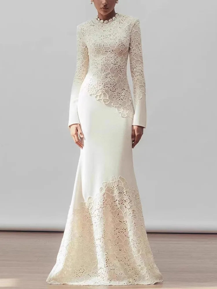 Scoop Long Sleeves Lace Appliques Mermaid Evening Dress
