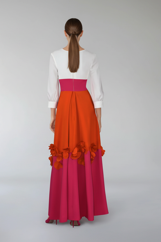 V-Neck Long Sleeves 3D Floral A-Line Mother of Bride Dress