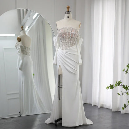 Luxury Mermaid White Evening Dress with High Slit