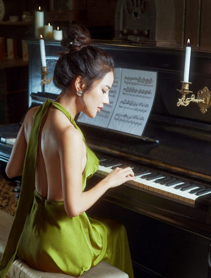 Drop Neck Silk Maxi Dress Wedding Guest Dress Prom Dresses Evening Gowns