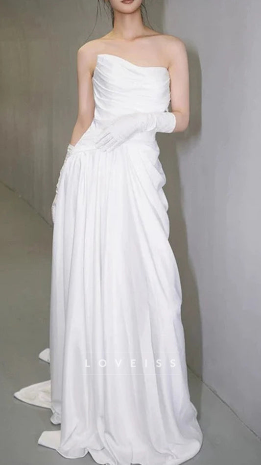 Unique Mermaid Sweetheart Pleats White Satin Ruffles Wedding Dresses