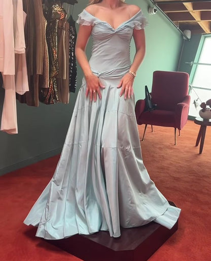 Mermaid Off The Shoulder Light Sky Blue Evening Dress Prom Dresses
