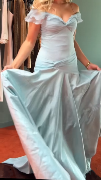 Mermaid Off The Shoulder Light Sky Blue Evening Dress Prom Dresses