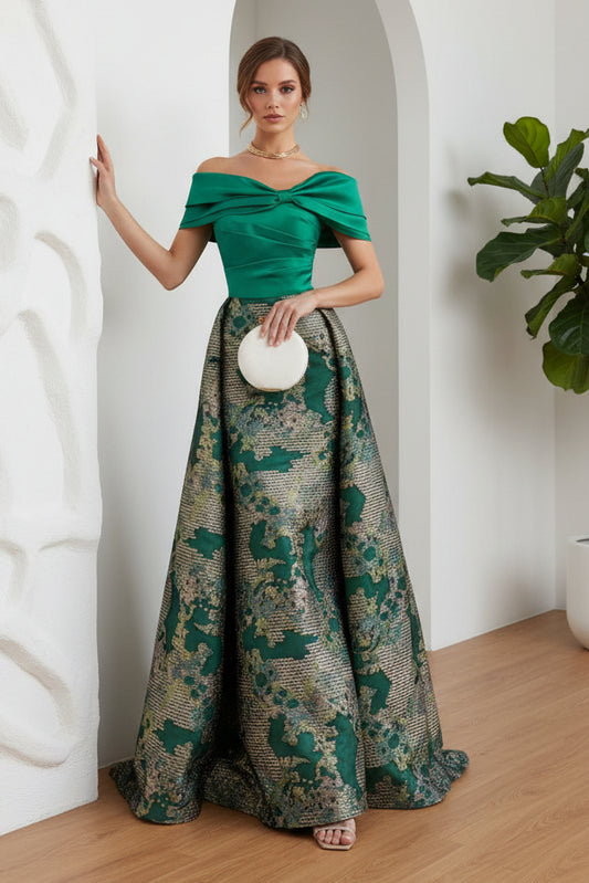 Off shoulder Printed A-Line Evening Gown