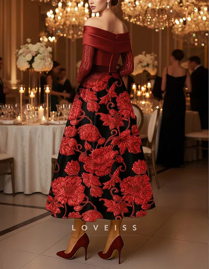 Solid Color Off Shoulder Satin Patchwork With Lace Appliqué Midi Dress