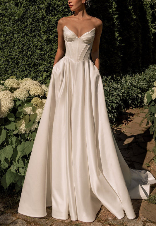 Off-Shoulder Jumpsuit Satin Tulle Wedding Dress
