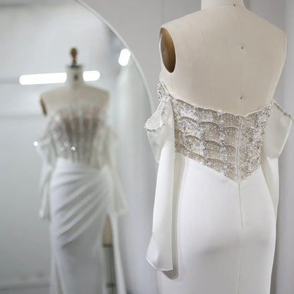 Luxury Mermaid White Evening Dress with High Slit